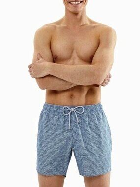 BLUEMINT Blue White Micro Geometric Print Swim Shorts Men’s Size S 5” Inseam